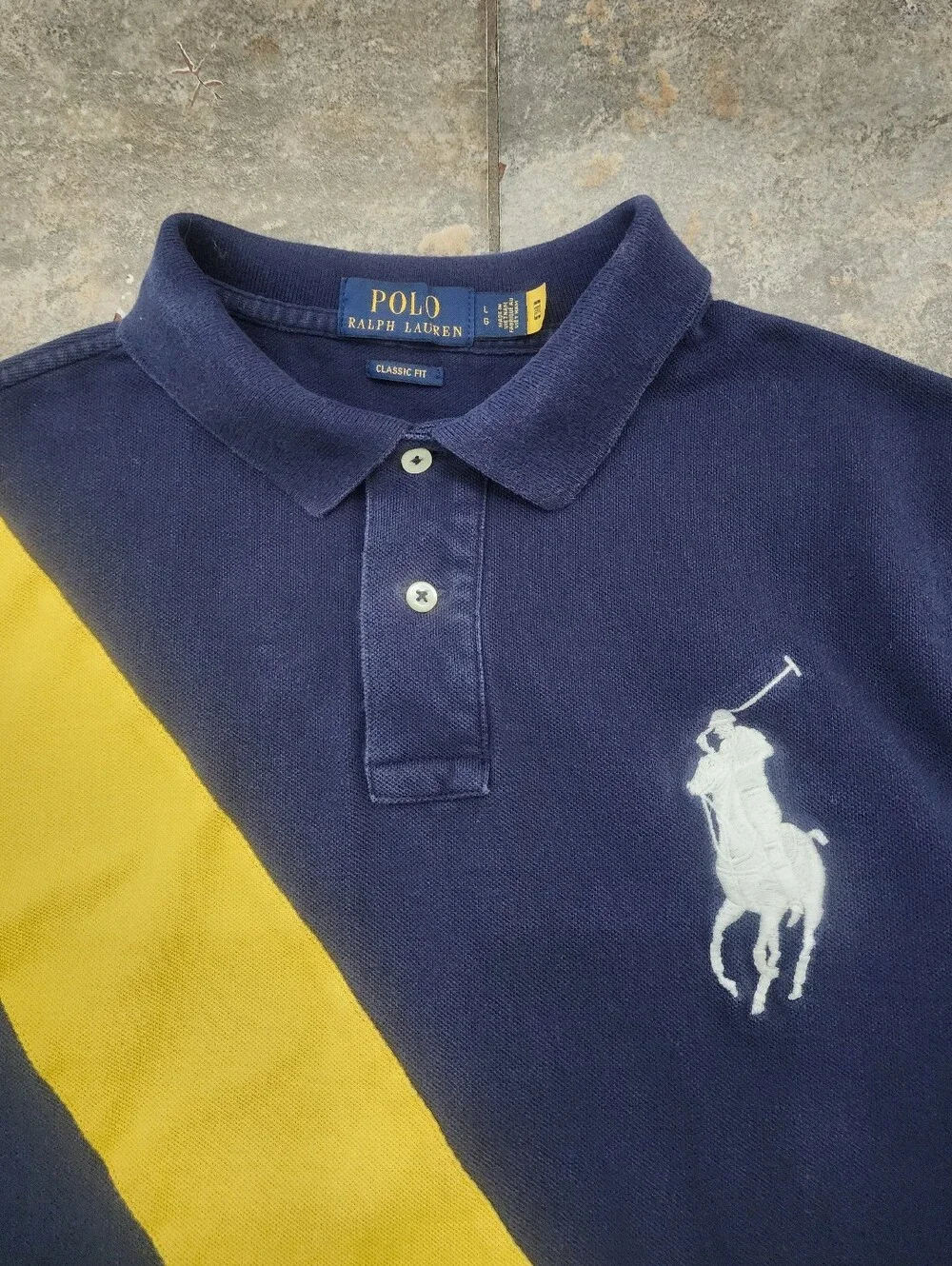 Polo Ralph Lauren Men's Large Y2K Classic Fit Big Pony Striped Rugby Polo Shirt
